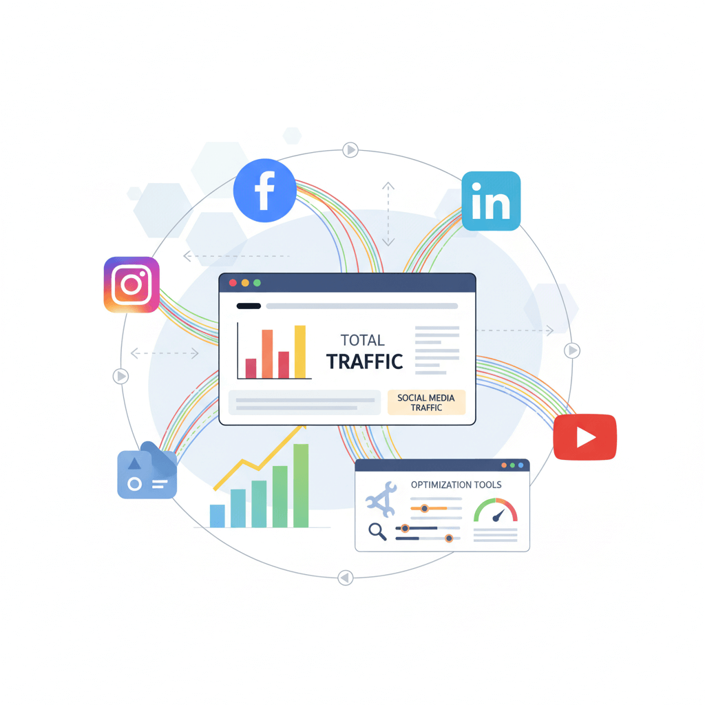 Social media platforms driving traffic and engagement to a business website.